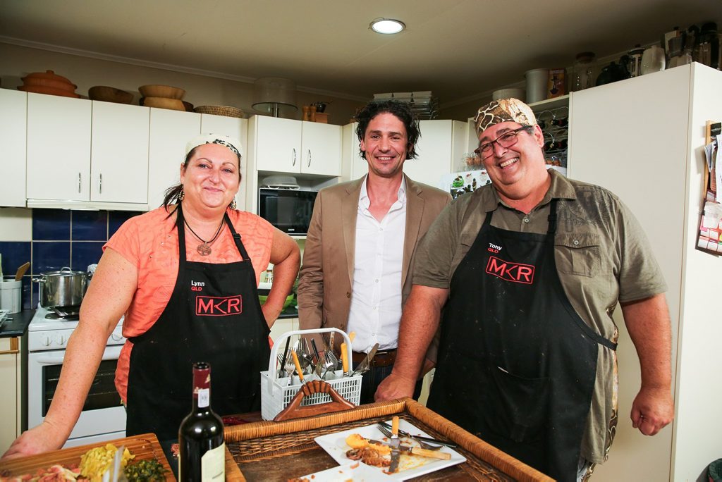 Lynn and Tony with judge Colin Fassnidge during their instant restaurant in Brisbane. Lynn and Tony with judge Colin Fassnidge during their instant restaurant in Brisbane.