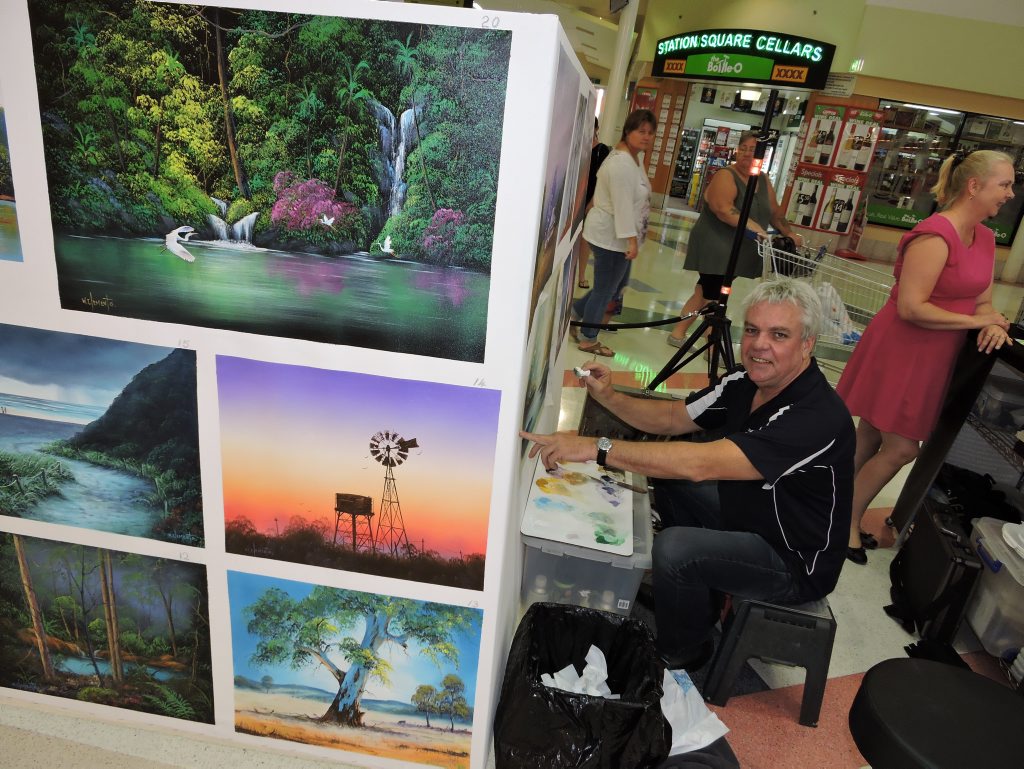 TV show Art Studio host Wayne Clements sets up his mobile studio for shoppers at Maryborough's Station Square. TV show Art Studio host Wayne Clements sets up his mobile studio for shoppers at Maryborough's Station Square.