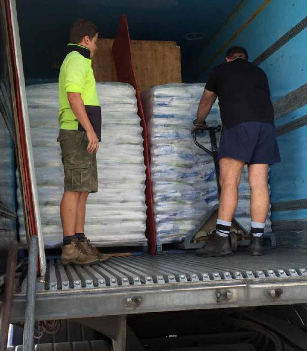 Southbound ice is loaded into a truck in Mackay. Southbound ice is loaded into a truck in Mackay.
