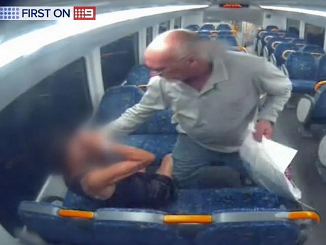 After hitting the woman, David Marlin then proceeds to attack her. Image: 9News After hitting the woman, David Marlin then proceeds to attack her. Image: 9News