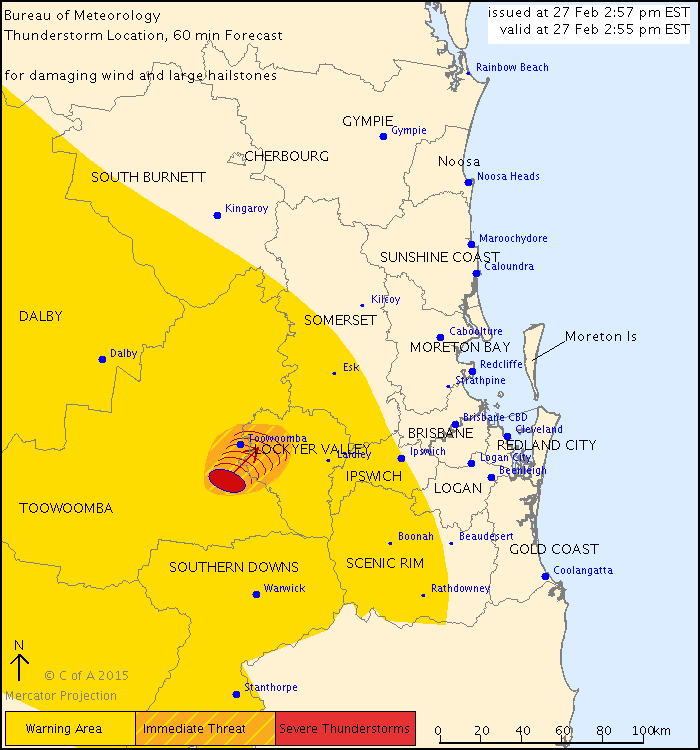 A severe thunderstorm warning issued at 3pm today. A severe thunderstorm warning issued at 3pm today.