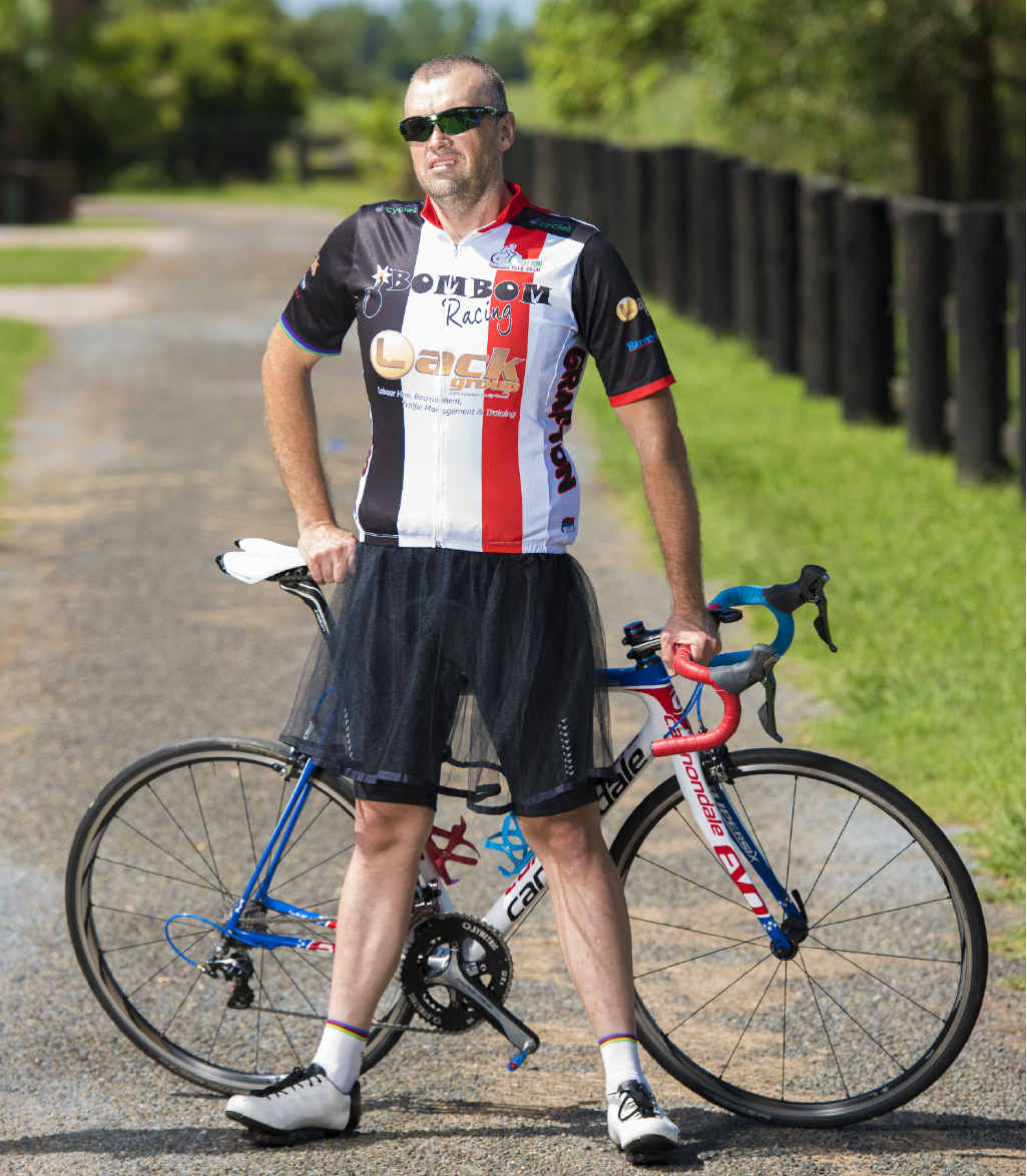 GOOD CAUSE: Peter Hughes gets ready for the Little Black Dress charity bike ride. Photo Adam Hourigan GOOD CAUSE: Peter Hughes gets ready for the Little Black Dress charity bike ride. Photo Adam Hourigan