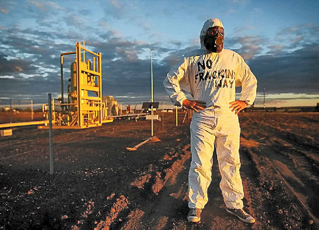 SUITED UP: Anti-CSG campaigner Dayne Pratzky in a scene from the documentary The Frackman which is screening at cinemas across the Northern Rivers. SUITED UP: Anti-CSG campaigner Dayne Pratzky in a scene from the documentary The Frackman which is screening at cinemas across the Northern Rivers.