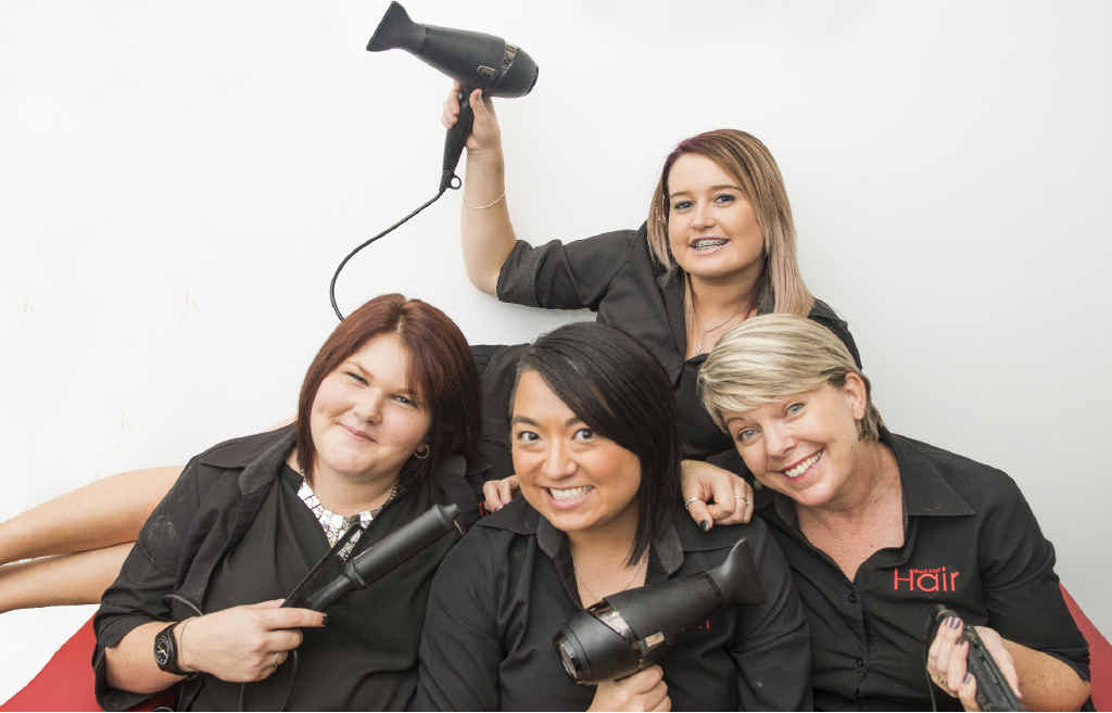 A CUT ABOVE: Katie Clair (back) and Maddie O’Connor, Meg Lamrock and Fran Eggins (right) of Red Hot Hair, named most popular hairdresser in Clarence Valley in a Daily Examiner Facebook poll. PHOTO: ADAM HOURIGAN A CUT ABOVE: Katie Clair (back) and Maddie O’Connor, Meg Lamrock and Fran Eggins (right) of Red Hot Hair, named most popular hairdresser in Clarence Valley in a Daily Examiner Facebook poll. PHOTO: ADAM HOURIGAN