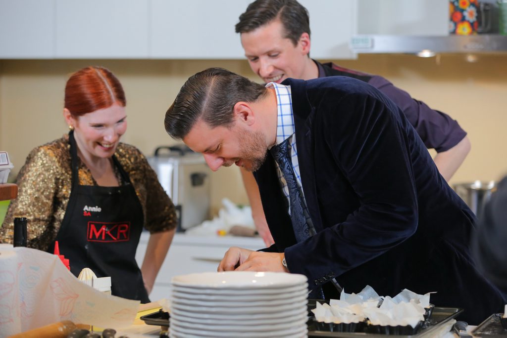 Judge Manu Feildel visits Annie and Lloyd in the kitchen during their instant restaurant redemption in Adelaide. Judge Manu Feildel visits Annie and Lloyd in the kitchen during their instant restaurant redemption in Adelaide.