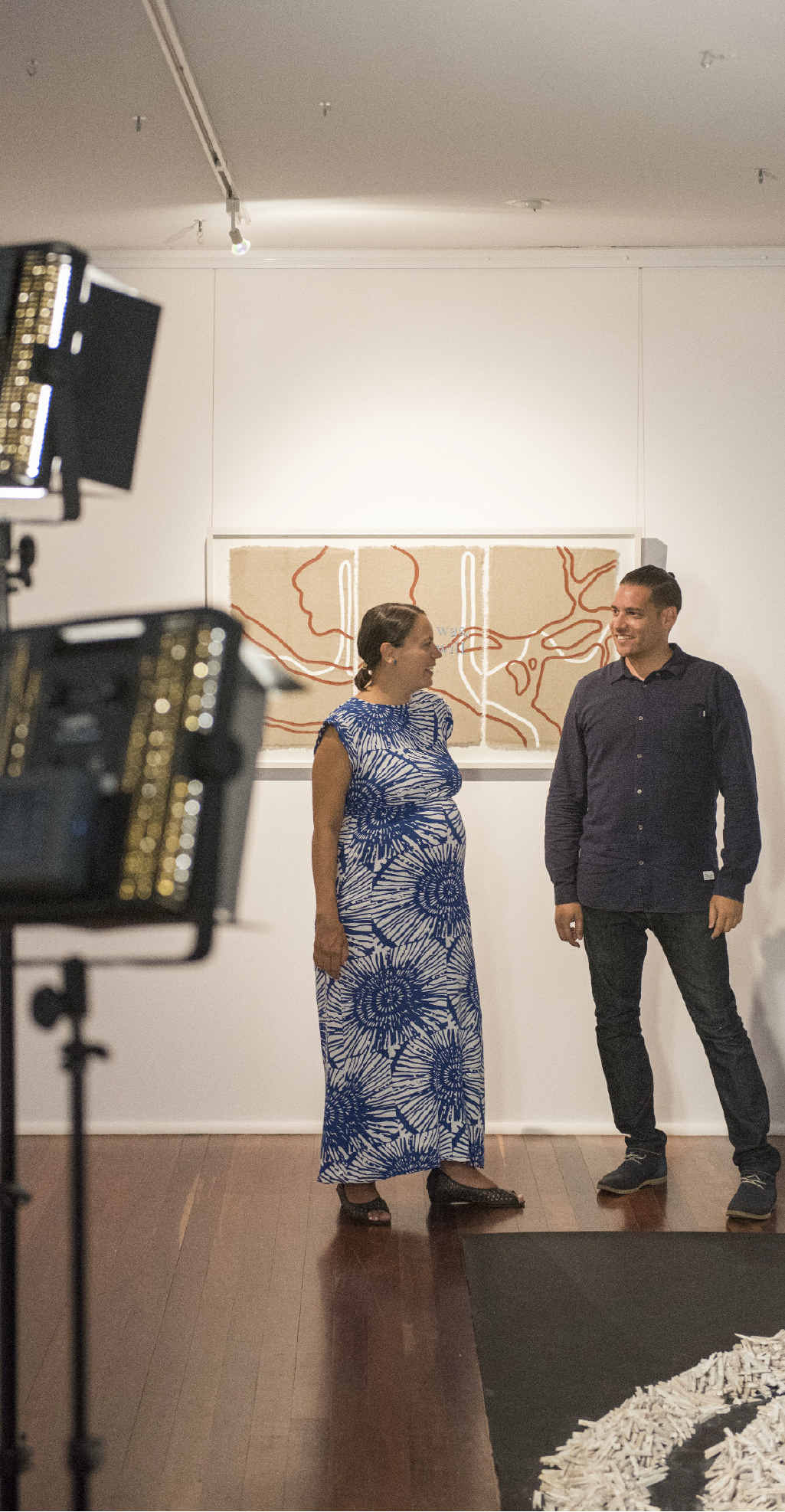 EXPOSURE: Frances Belle Parker speaks with TV host Tony Albert at Grafton Regional Art Gallery. PHOTO: ADAM HOURIGAN EXPOSURE: Frances Belle Parker speaks with TV host Tony Albert at Grafton Regional Art Gallery. PHOTO: ADAM HOURIGAN