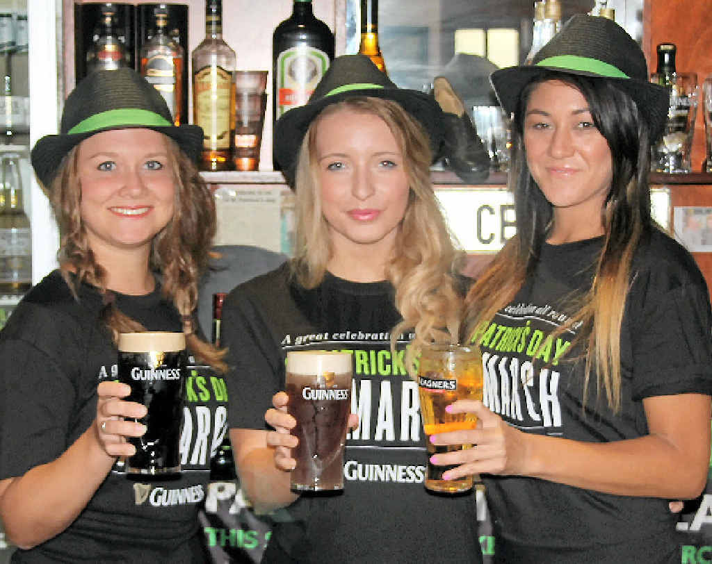 IRISH SPIRIT: O’Duinns Irish Pub staff Ine van Teeffelen, Meghan Dunne and Andy Chia. IRISH SPIRIT: O’Duinns Irish Pub staff Ine van Teeffelen, Meghan Dunne and Andy Chia.