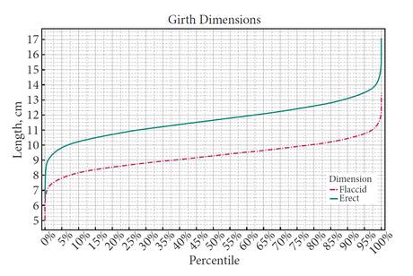 A graph showing the distribution of different penis girths in the study A graph showing the distribution of different penis girths in the study