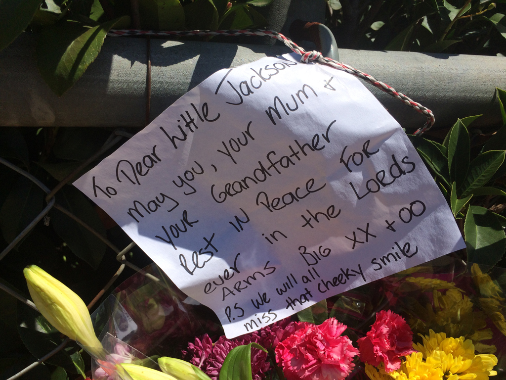 A message left for Jackson, 7, outside a home in Biddeston. A message left for Jackson, 7, outside a home in Biddeston.