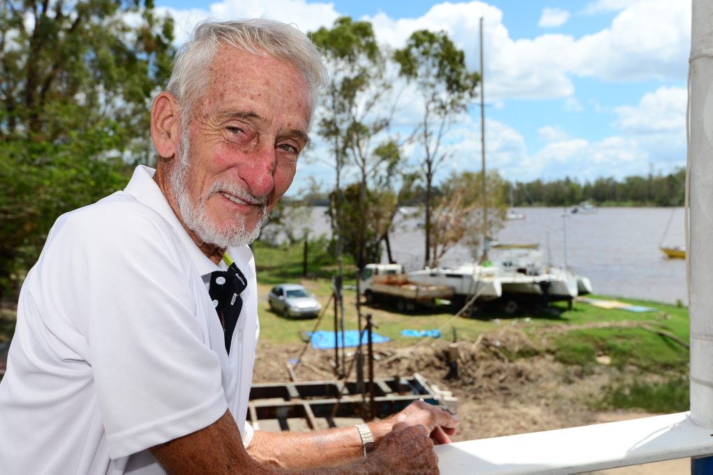 Retired boatie Hugh Hunter was rescued from his boat (pictured in background) when it started taking on water during Cyclone Marcia. Photo Sharyn O'Neill / Morning Bulletin Retired boatie Hugh Hunter was rescued from his boat (pictured in background) when it started taking on water during Cyclone Marcia. Photo Sharyn O'Neill / Morning Bulletin