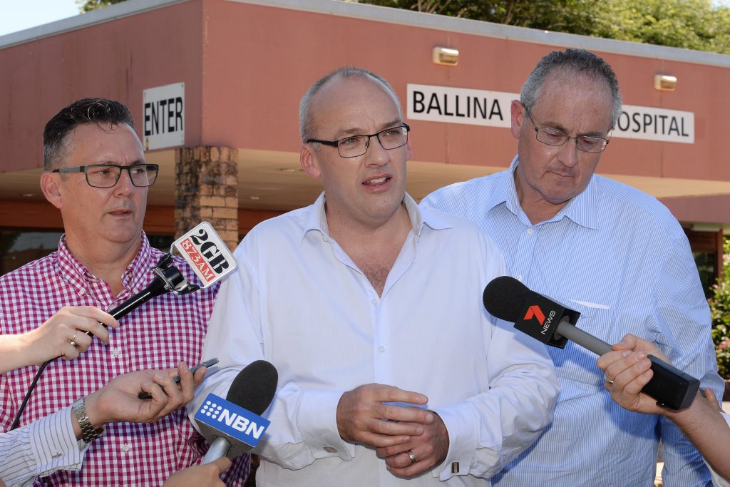 Labor Candidate for Ballina Paul Spooner, Labor leader Luke Foley, and Shadow Minister for Health Walt Secord in front of the Ballina District Hospital. Labor Candidate for Ballina Paul Spooner, Labor leader Luke Foley, and Shadow Minister for Health Walt Secord in front of the Ballina District Hospital.