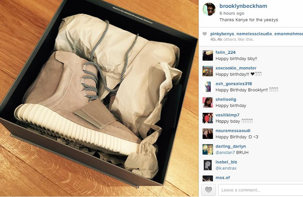 Brooklyn Beckham's new Yeezy trainers (c) Instagram Brooklyn Beckham's new Yeezy trainers (c) Instagram