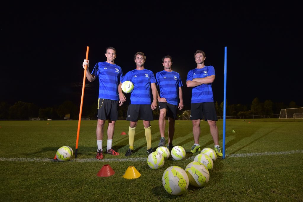 Kawana Football Club old guard (L-R) Ryan Smith, Clay Maynard, Leon Dwyer and Luke Ricketts will be leading the way as the team aims to defend their premiership this season. Photo: Brett Wortman / Sunshine Coast Daily Kawana Football Club old guard (L-R) Ryan Smith, Clay Maynard, Leon Dwyer and Luke Ricketts will be leading the way as the team aims to defend their premiership this season. Photo: Brett Wortman / Sunshine Coast Daily