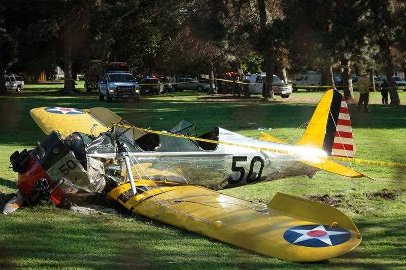The small plane owned by US actor Harrison Ford is seen after crashing at the Penmar Golf Course in Venice, California. The small plane owned by US actor Harrison Ford is seen after crashing at the Penmar Golf Course in Venice, California.