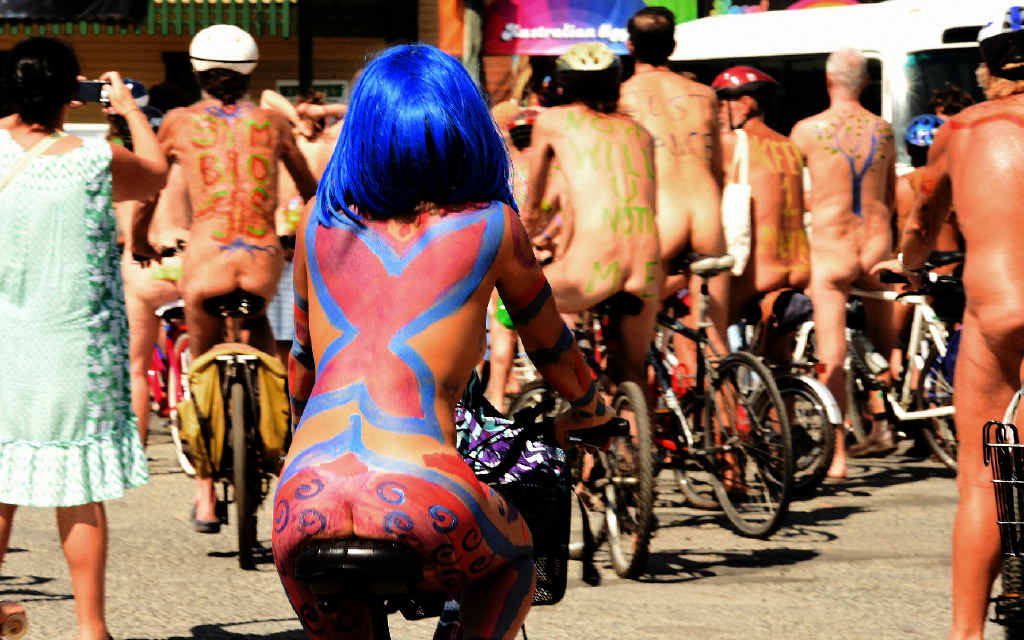 BOTTOMS UP: There was a large turnout for the World Nude Bike Ride in Byron Bay. BOTTOMS UP: There was a large turnout for the World Nude Bike Ride in Byron Bay.