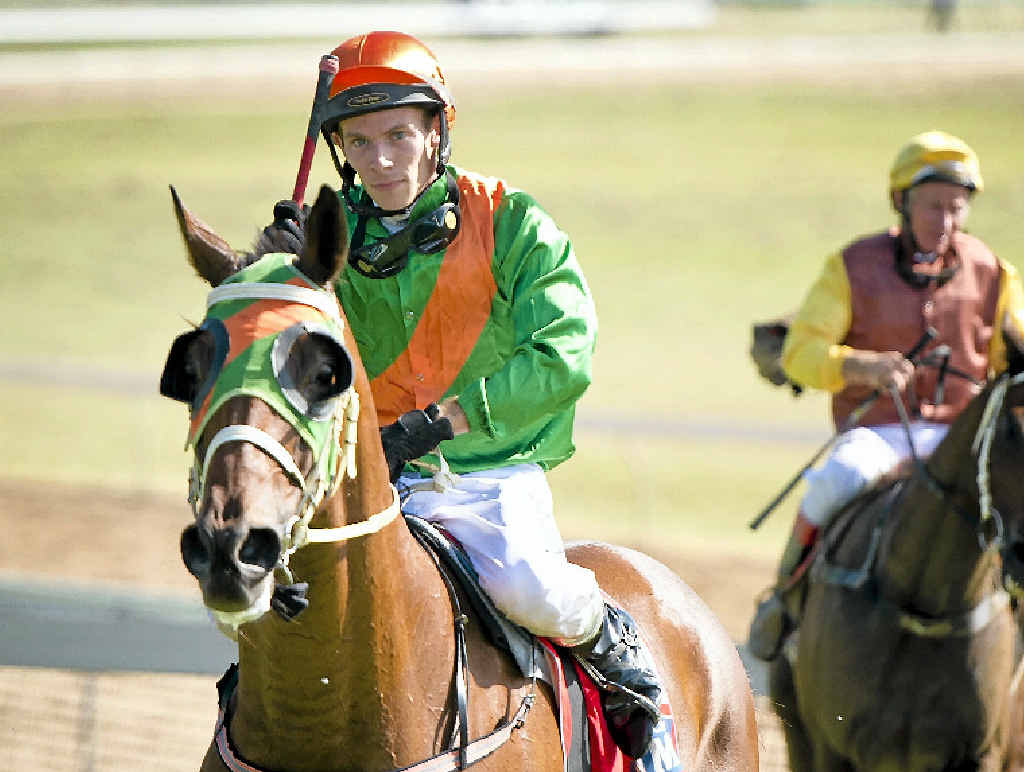TIP OF THE CAP: Jockey Lachlan Dodds returning to the mounting yard after scoring his first ever race win aboard classy horse Schoorwin. TIP OF THE CAP: Jockey Lachlan Dodds returning to the mounting yard after scoring his first ever race win aboard classy horse Schoorwin.