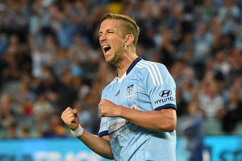 Marc Janko of Sydney FC celebrates scoring a penalty during the Round 17 A-League match against Melbourne Victory at Allianz Stadium in Sydney, Saturday, Feb. 14, 2015. Marc Janko of Sydney FC celebrates scoring a penalty during the Round 17 A-League match against Melbourne Victory at Allianz Stadium in Sydney, Saturday, Feb. 14, 2015.