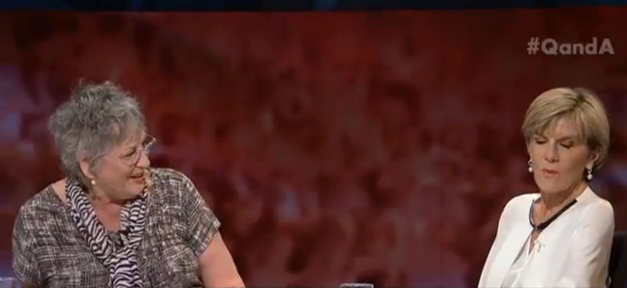 Feminist Germaine Greer quizzes Foreign Minister Julie Bishop on freeing her breasts to help the Bali Nine duo