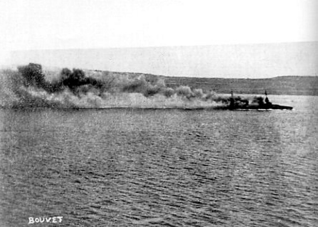 The last moments of the Bouvet, which struck a mine while turning around in Eren Keui Bay and sank in less than three minutes (Contributed). The last moments of the Bouvet, which struck a mine while turning around in Eren Keui Bay and sank in less than three minutes (Contributed).