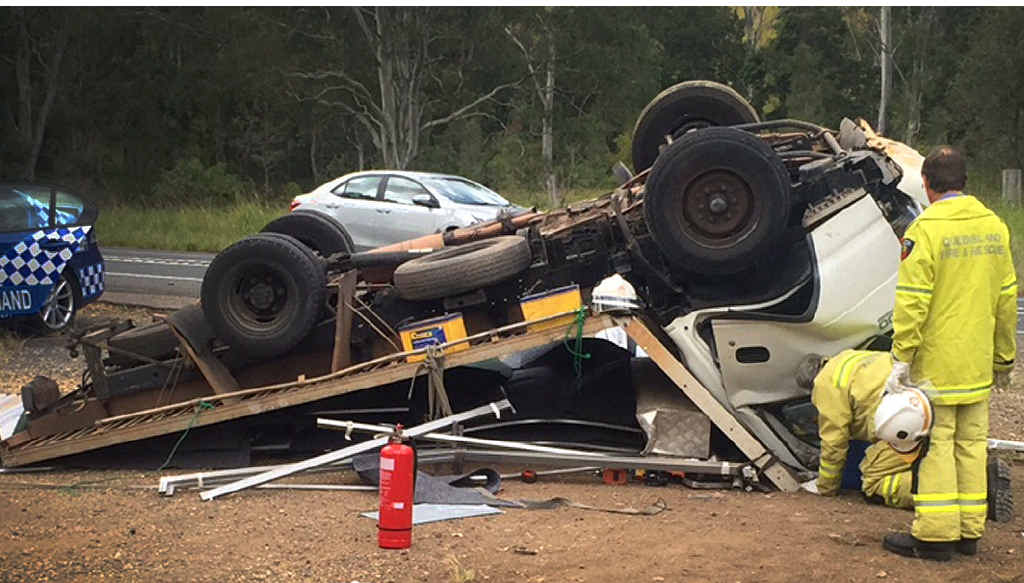LUCKY ESCAPE: The driver of this truck escaped with only minor injuries yesterday. LUCKY ESCAPE: The driver of this truck escaped with only minor injuries yesterday.