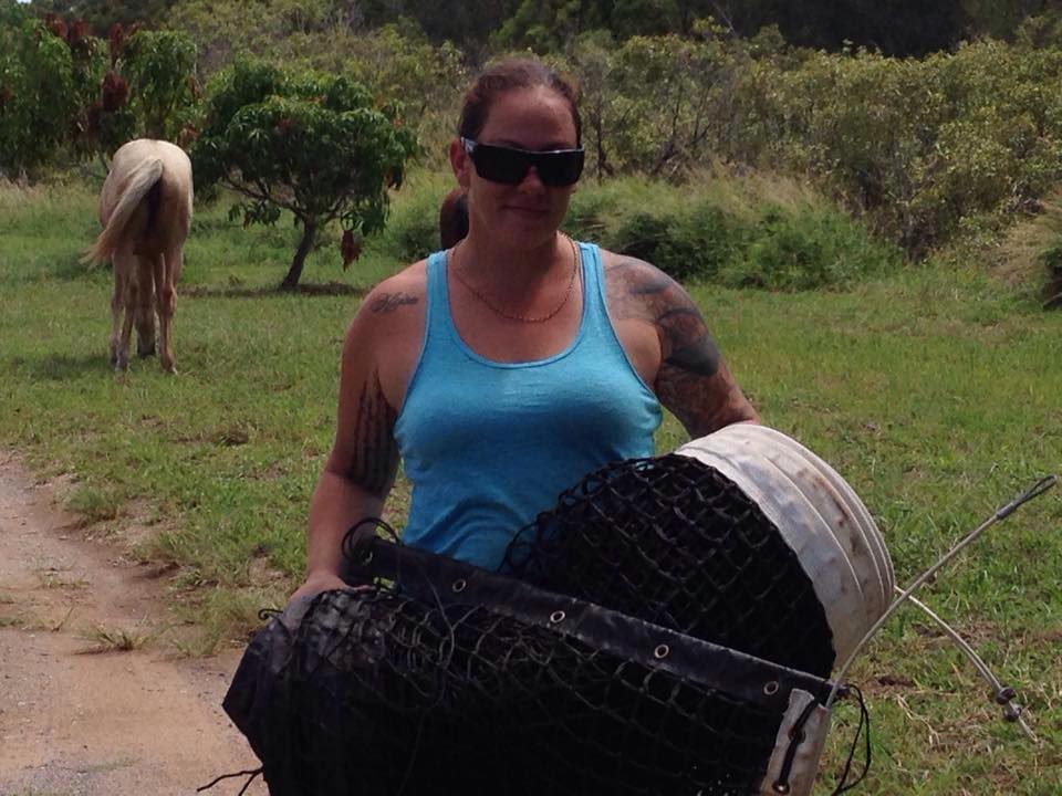 Renee Earles from Boyne Island business Axen Rugs with the tennis net she helped repair. Renee Earles from Boyne Island business Axen Rugs with the tennis net she helped repair.