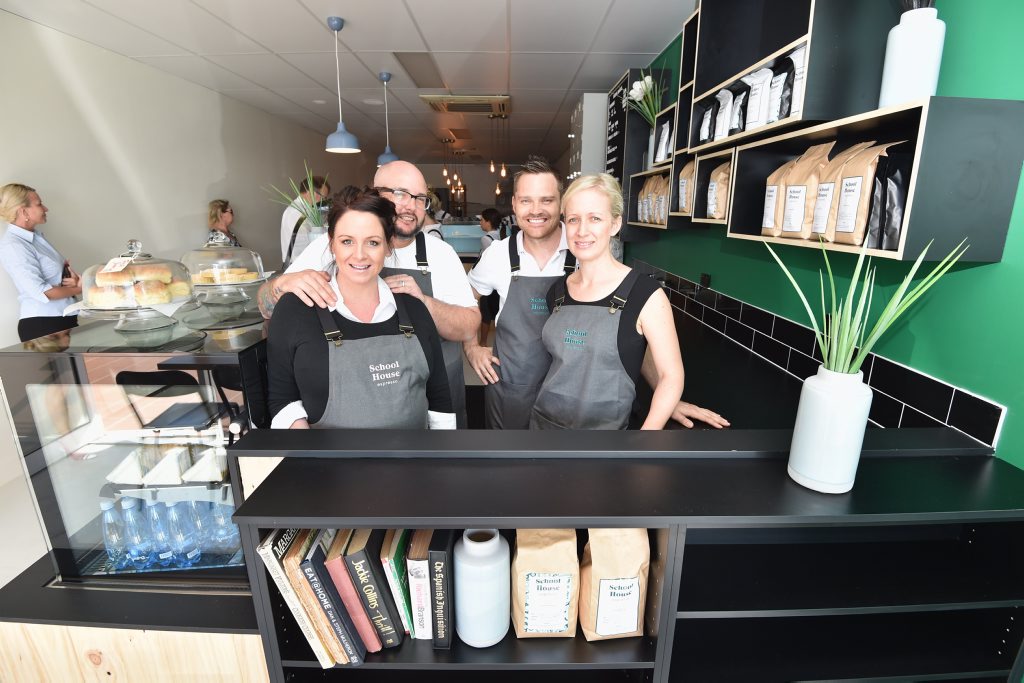 School House Espresso owners Steph and Dan Mulheron and Tim and Katie Adams.