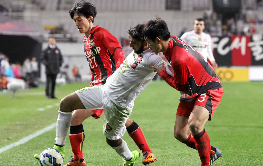 UNDER THE PUMP: Kerem Bulut of Western Sydney Wanderers competes for the ball in the team’s eight game in 25 days against FC Seoul on Wednesday night. UNDER THE PUMP: Kerem Bulut of Western Sydney Wanderers competes for the ball in the team’s eight game in 25 days against FC Seoul on Wednesday night.