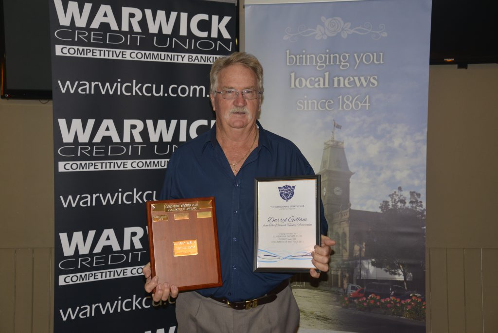 Condamine Sports Club Volunteer of the Year 2014 winner Darryl Gillam from Warwick hockey. Condamine Sports Club Volunteer of the Year 2014 winner Darryl Gillam from Warwick hockey.