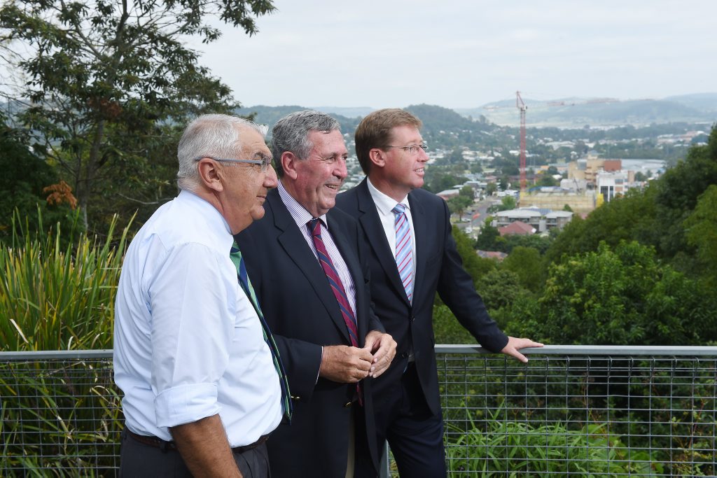 Member for Lismore Thomas George, Minister for North Coast Duncan Gay and Nationals leader Troy Grant announce their intention to buy back licence 445. Photo Marc Stapelberg / The Northern Star Member for Lismore Thomas George, Minister for North Coast Duncan Gay and Nationals leader Troy Grant announce their intention to buy back licence 445. Photo Marc Stapelberg / The Northern Star