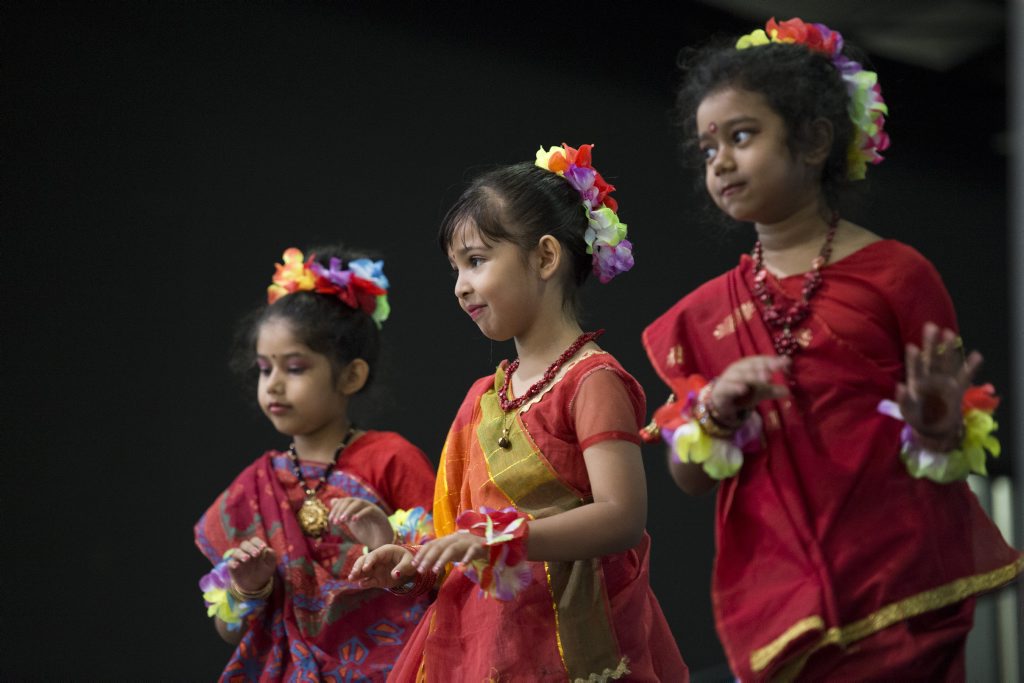 Year one students (from left) Tazrin Mohammed, Riona Islam and Juwairiyah Ibtisam perform a Bangladeshi dance celebrating the new year.