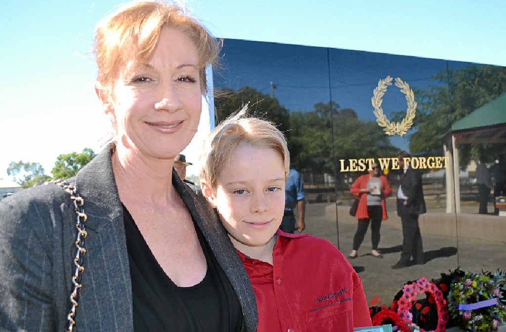 HISTORY BUFF: Roslyn Stemmler with son Kaelin at a previous Wallumbilla service. HISTORY BUFF: Roslyn Stemmler with son Kaelin at a previous Wallumbilla service.