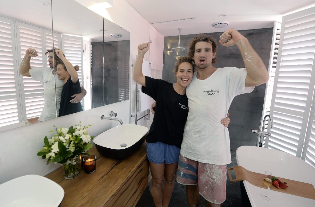 Josh and Charlotte win master ensuite week on The Block Triple Threat. Josh and Charlotte win master ensuite week on The Block Triple Threat.