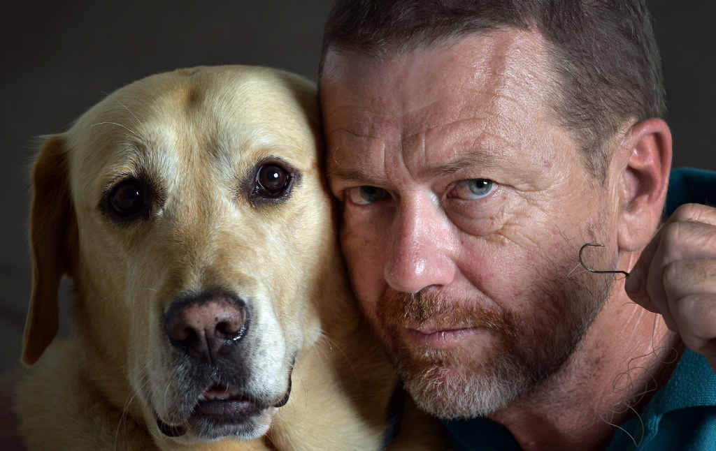DANGEROUS SITUATION: Graham Osborne was left with an expensive vet’s bill after his six-year-old labrador cross golden retriever Riley ate some grass containing a hook and fishing line carelessly discarded in Muller Park, Bli Bli. DANGEROUS SITUATION: Graham Osborne was left with an expensive vet’s bill after his six-year-old labrador cross golden retriever Riley ate some grass containing a hook and fishing line carelessly discarded in Muller Park, Bli Bli.