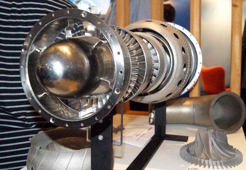 A 3D printed jet engine on display at the Avalon Airshow in Melbourne. A 3D printed jet engine on display at the Avalon Airshow in Melbourne.