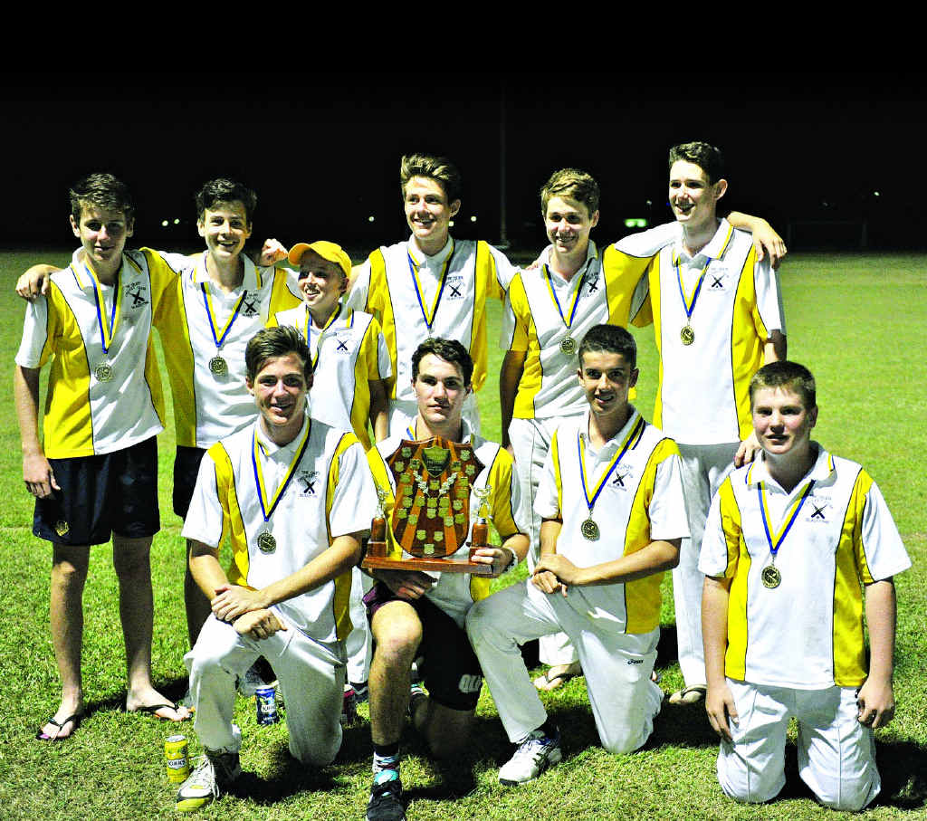 CHAMPIONS: The Glen players celebrate after winning the under-17 Gladstone cricket grand final by 127 runs, thanks to a superb 84 from Benn Richardson (below) and tight bowling by an efficient attack to dismiss Yaralla for 121. CHAMPIONS: The Glen players celebrate after winning the under-17 Gladstone cricket grand final by 127 runs, thanks to a superb 84 from Benn Richardson (below) and tight bowling by an efficient attack to dismiss Yaralla for 121.
