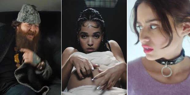 Stills from videos by Action Bronson, FKA Twigs and Charlie XCX (L-R). Stills from videos by Action Bronson, FKA Twigs and Charlie XCX (L-R).