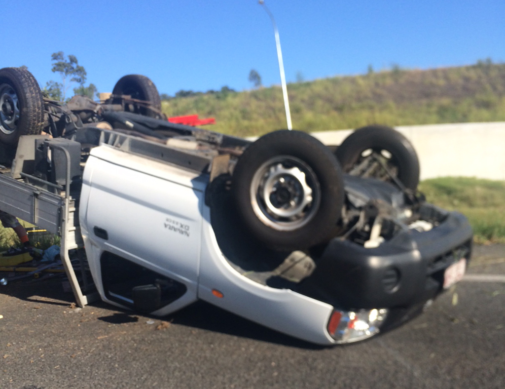 The vehicle involved in a crash on the up-section of the Toowoomba Range this morning. The vehicle involved in a crash on the up-section of the Toowoomba Range this morning.