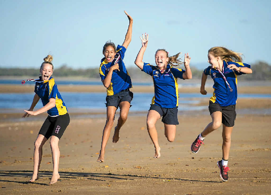 TOP TEAMMATES: Georgia Bell, Jessie Singh, Charlie Elliott and Sophie Duff combined to win a silver medal in the under-11 female beach sprint relay at the Queensland Youth Surf Life Saving Championships. TOP TEAMMATES: Georgia Bell, Jessie Singh, Charlie Elliott and Sophie Duff combined to win a silver medal in the under-11 female beach sprint relay at the Queensland Youth Surf Life Saving Championships.