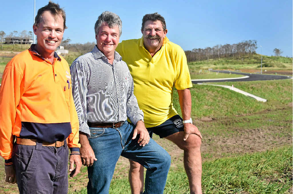 NEW LOTS: Civil contractor Luke Hendrie, consulting engineer Mark Windress and Canomie Park owner Alan ‘Big Al’ Hayes inspect Canomie Park, which will be developed into a new lot of luxury homes. NEW LOTS: Civil contractor Luke Hendrie, consulting engineer Mark Windress and Canomie Park owner Alan ‘Big Al’ Hayes inspect Canomie Park, which will be developed into a new lot of luxury homes.