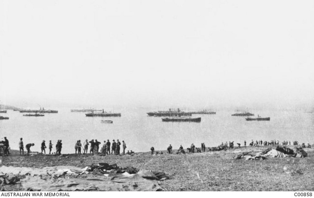 Members of the 9th Battalion spread out their blankets to dry in Mudros Harbour, Lemnos Island, prior to embarking for Gallipoli. French and British transports are at anchor in the background. The island was initially chosen as the base for troops landing on the Gallipoli Peninsula, but limited fresh water supplies and lack of wharves at Mudros Harbour meant Alexandria became the main base instead. Courtesy of Australian War Memorial C00858 Members of the 9th Battalion spread out their blankets to dry in Mudros Harbour, Lemnos Island, prior to embarking for Gallipoli. French and British transports are at anchor in the background. The island was initially chosen as the base for troops landing on the Gallipoli Peninsula, but limited fresh water supplies and lack of wharves at Mudros Harbour meant Alexandria became the main base instead. Courtesy of Australian War Memorial C00858
