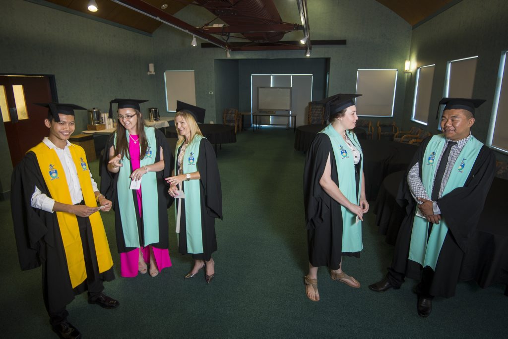 Graduating from CQUniversity on Thursday are (from left) Matahari Sumadi, Katie Thomasson, Shelly Stormonth, Leah Cordwell and Subhash Gurung. Graduating from CQUniversity on Thursday are (from left) Matahari Sumadi, Katie Thomasson, Shelly Stormonth, Leah Cordwell and Subhash Gurung.
