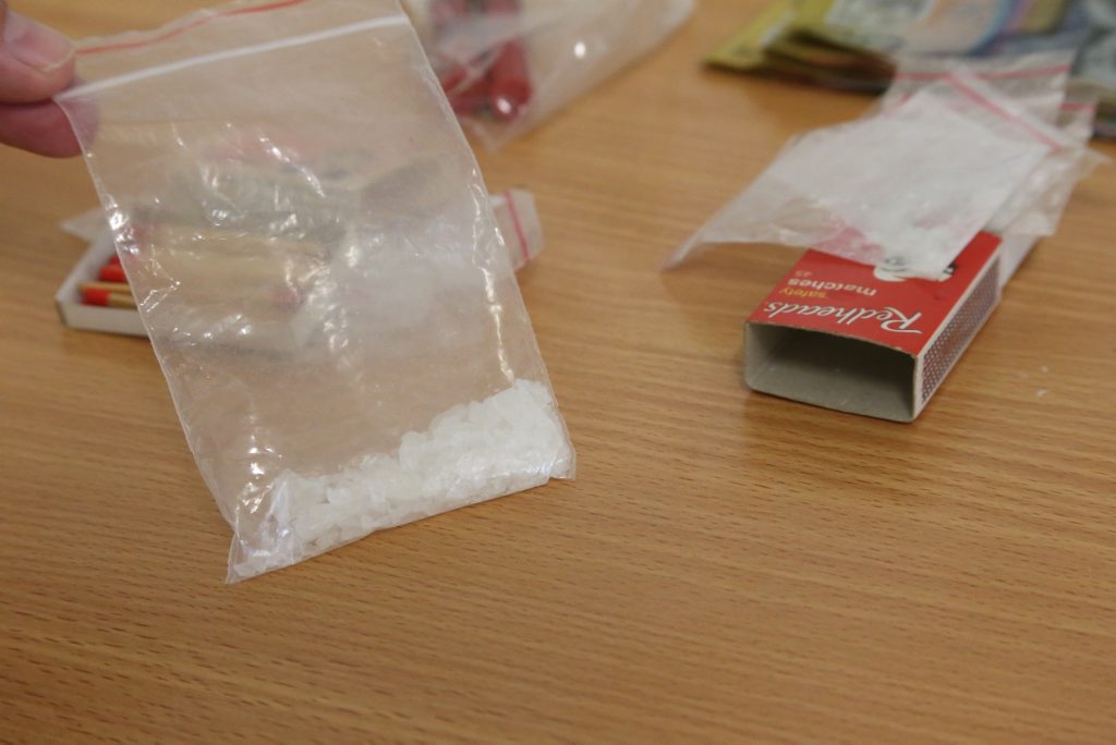The amount of methyl amphetamine, or crystal meth, found is thought to be worth thousands of dollars. The amount of methyl amphetamine, or crystal meth, found is thought to be worth thousands of dollars.