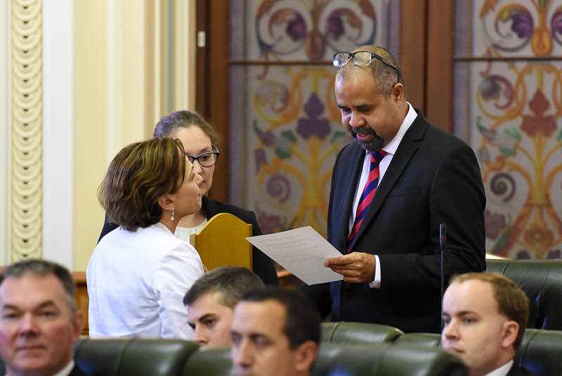 Queensland MP Billy Gordon is sworn-in at Parliament House in Brisbane, Tuesday, March 24, 2015. All 89 Members of Parliament as well as the Speaker of the House were sworn-in today. Queensland MP Billy Gordon is sworn-in at Parliament House in Brisbane, Tuesday, March 24, 2015. All 89 Members of Parliament as well as the Speaker of the House were sworn-in today.