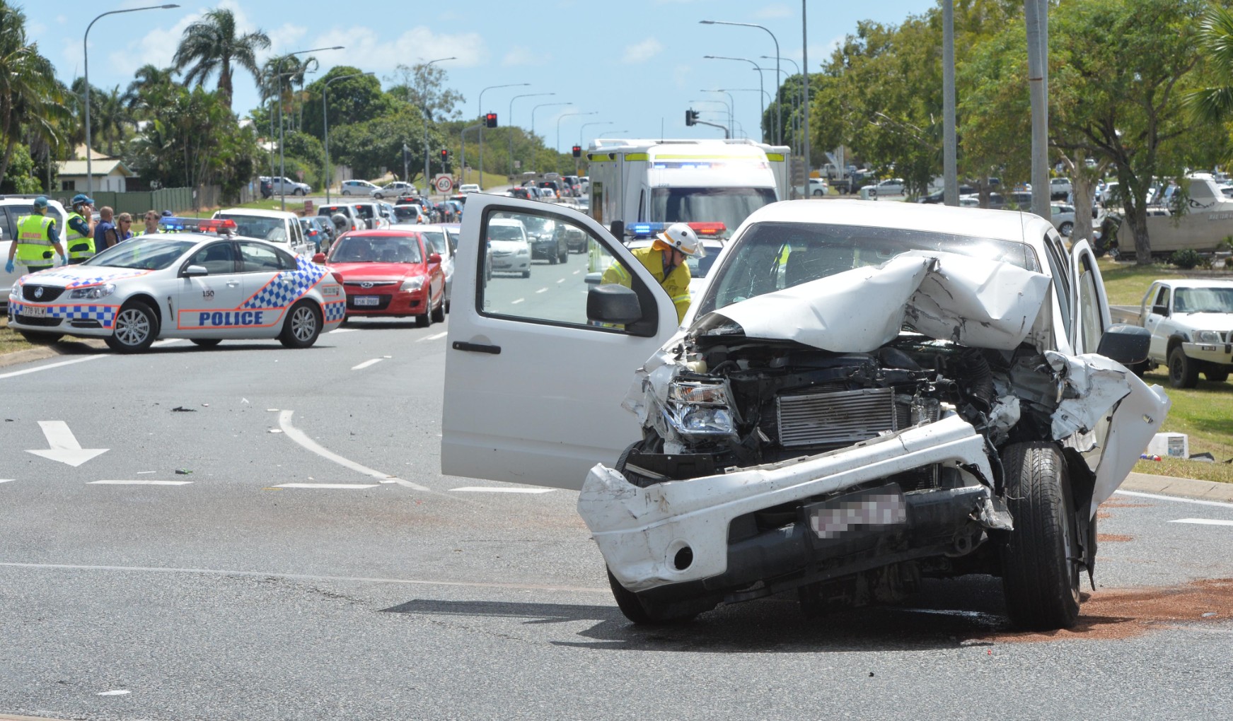Five-car crash on Malcomson Street roundabout, Mt Pleasant. Five-car crash on Malcomson Street roundabout, Mt Pleasant.