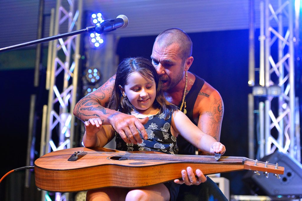 Mason Rack invited Adelaide Bishop, 9, onto stage at the 2015 Agnes Blues, Roots and Rock Festival. Mason Rack invited Adelaide Bishop, 9, onto stage at the 2015 Agnes Blues, Roots and Rock Festival.