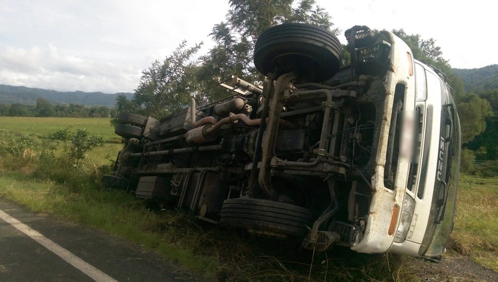 A truck rolled over at Roseberry, near Kyogle, this morning. A truck rolled over at Roseberry, near Kyogle, this morning.
