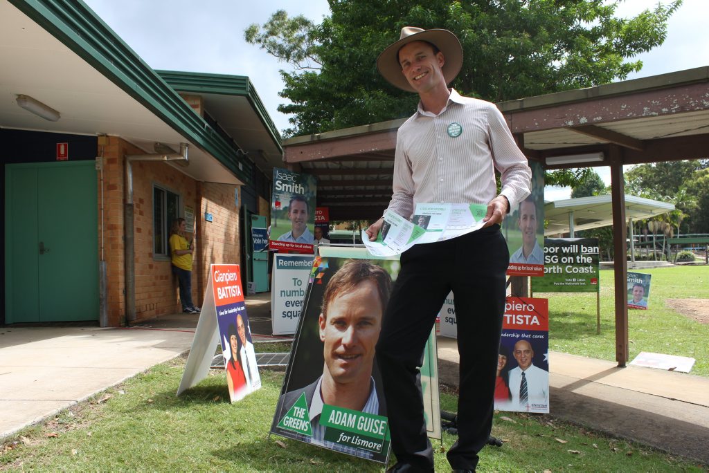 Adam Guise handing out How To Votes at Goonellabah Public School on election day. Adam Guise handing out How To Votes at Goonellabah Public School on election day.