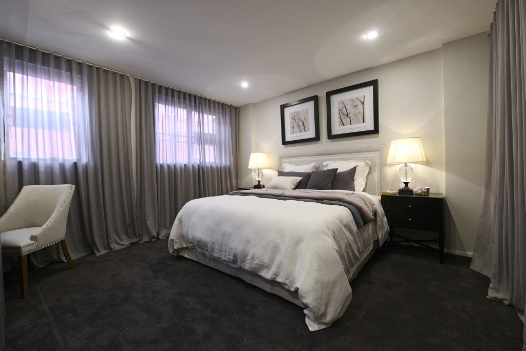 Tim and Anastasia's master bedroom on The Block Triple Threat. Tim and Anastasia's master bedroom on The Block Triple Threat.