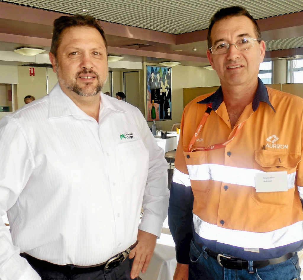 INFORMATION SHARING: Rod Francisco (Mackay Sugar) and Bruce Ames (Aurizon) at the inaugural ‘RPL on the Run’ event hosted by CQUniversity. INFORMATION SHARING: Rod Francisco (Mackay Sugar) and Bruce Ames (Aurizon) at the inaugural ‘RPL on the Run’ event hosted by CQUniversity.