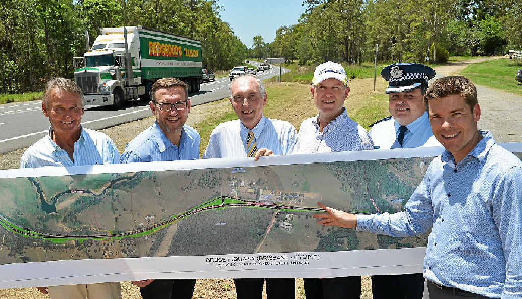 STILL HAPPENING: This photo was taken just before Christmas when Deputy Prime Minister Warren Truss (centre) announced the upgrade of the Bruce Hwy intersection at the Gold Nugget Service Station with then Main Roads district director Scott Whitaker, Garth Madill, then Member for Gympie David Gibson, then acting mayor Tony Perrett and police inspector Jon Lewis. STILL HAPPENING: This photo was taken just before Christmas when Deputy Prime Minister Warren Truss (centre) announced the upgrade of the Bruce Hwy intersection at the Gold Nugget Service Station with then Main Roads district director Scott Whitaker, Garth Madill, then Member for Gympie David Gibson, then acting mayor Tony Perrett and police inspector Jon Lewis.
